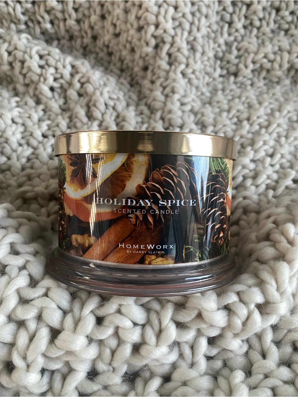 HomeWorx Holiday Spice Scented Candle — Brown with Gold Lid